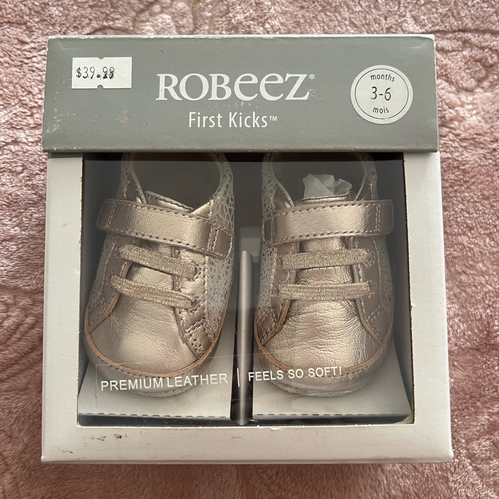Robeez First Kicks Baby Shoes - Shimmering Copper Pink 3-6 Months